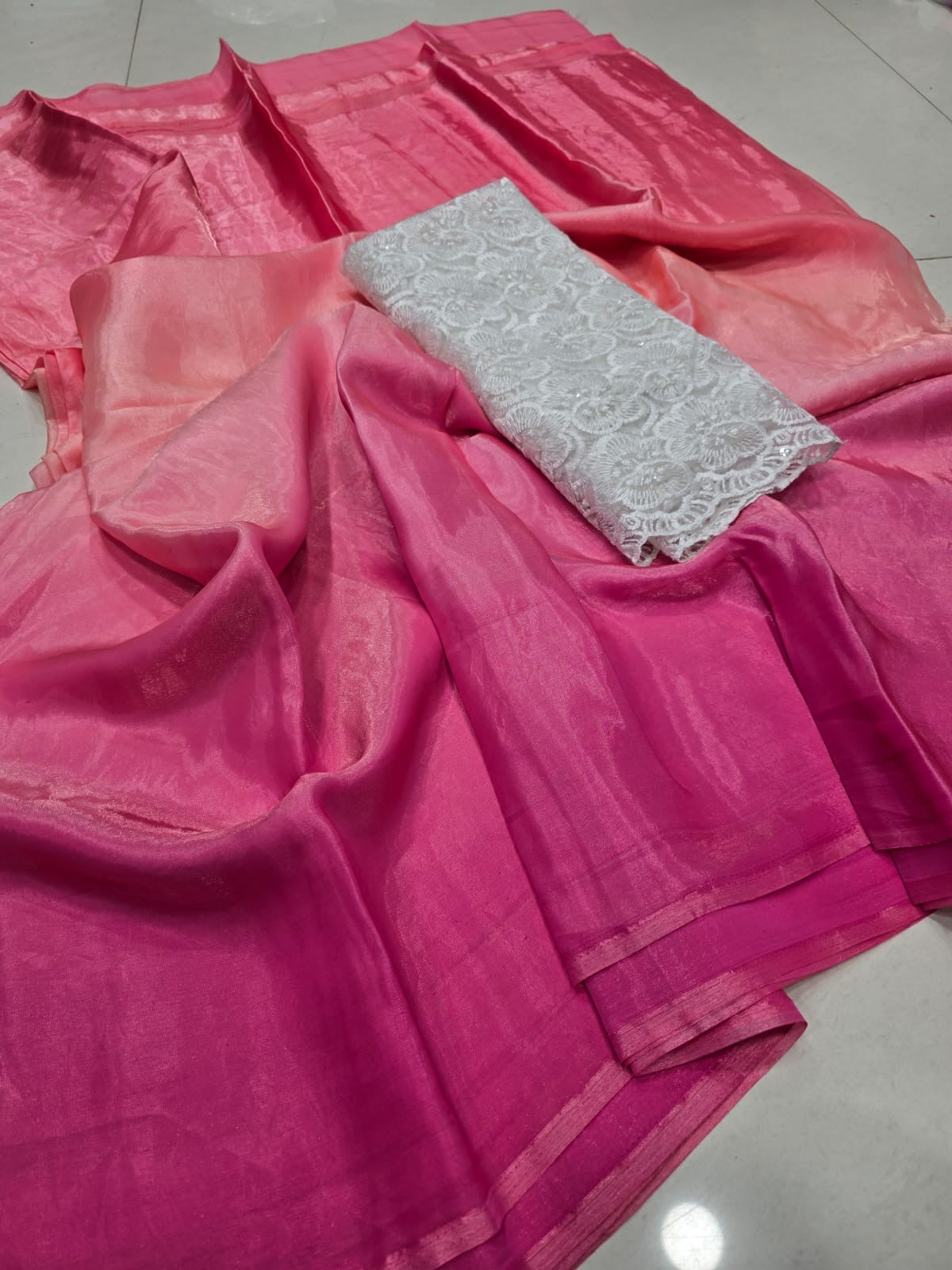 Soft Shaded Silk Saree with Sequins Embroidered Net Blouse – Festive and Party Wear
