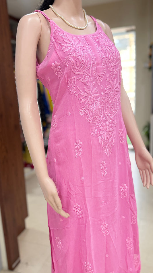 Chikankari georgette kurta pant set for women with inner, sleeveless A-line ethnic set, sizes 38 to 46