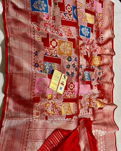 Banarasi Tilfi Katan Silk Saree with Zari Weaving and Multicolor Motifs – Silk Mark Certified