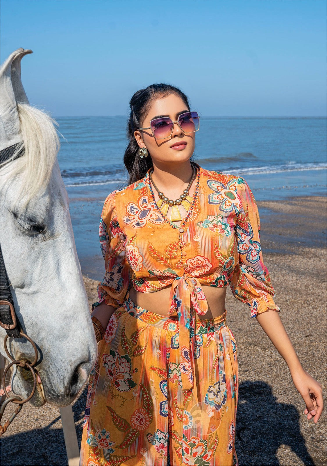 Viscose Chiffon Digital Printed Crop Top with Palazzo – Designer Summer Wear – Sizes S to XL