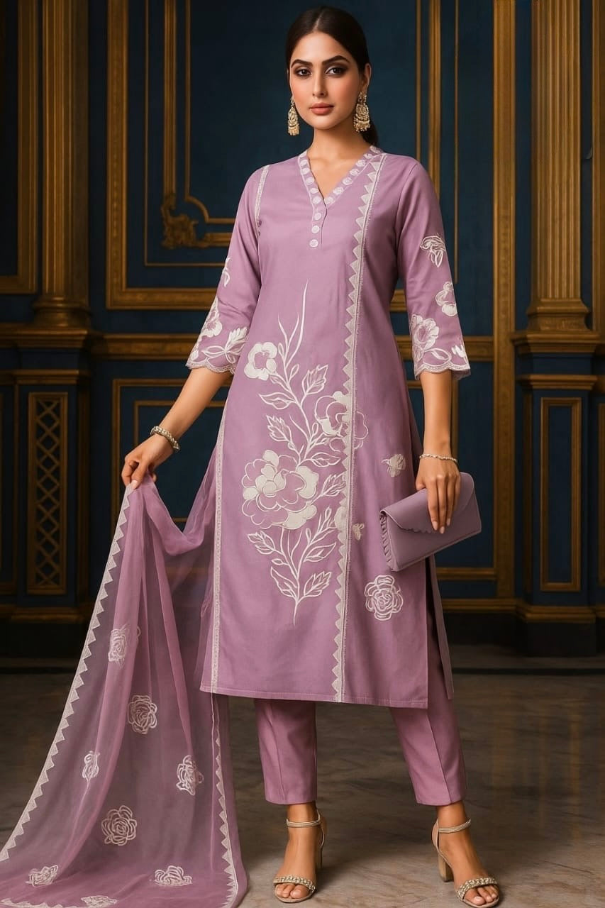 Modal Silk Kurta Pant Dupatta Set with Embroidery Work – Women’s Ethnic Wear (Sizes M–2XL)