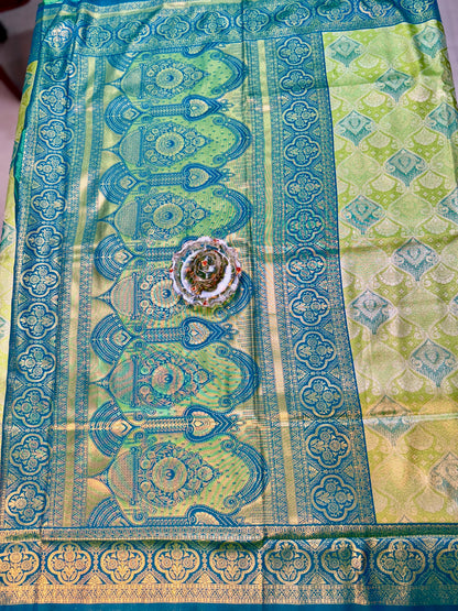 Tissue silk saree with rich zari weaving and contrast border for women