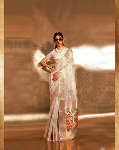 Korra Tissue Saree with Paithani Zari Weaving, Paithani Pallu and Heavy Blouse – Wedding Wear