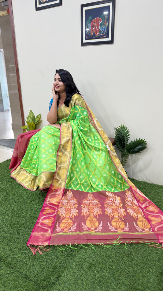 Pochampally Pure Cotton Saree for Women with Traditional Ikat Weave and Blouse Piece – Multiple Colors