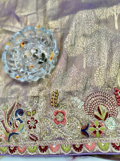 Tissue Silk Saree with Embroidery, Sequin, and Mirror Work Border – Festive Saree for Women