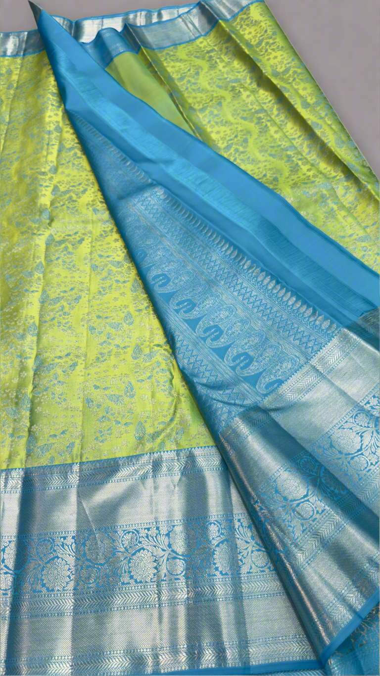 Handloom Kanchi Silk Saree with Silver Zari Double Warp in Green for Women