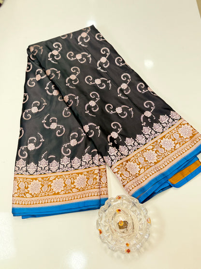 Mashru Katan Silk Saree with Zari Weaving Border and Blouse – Festive Wear for Women