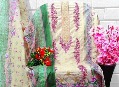Unstitched Pure Cotton Cambric Suit Material with Self Embroidery and Mal Mal Dupatta