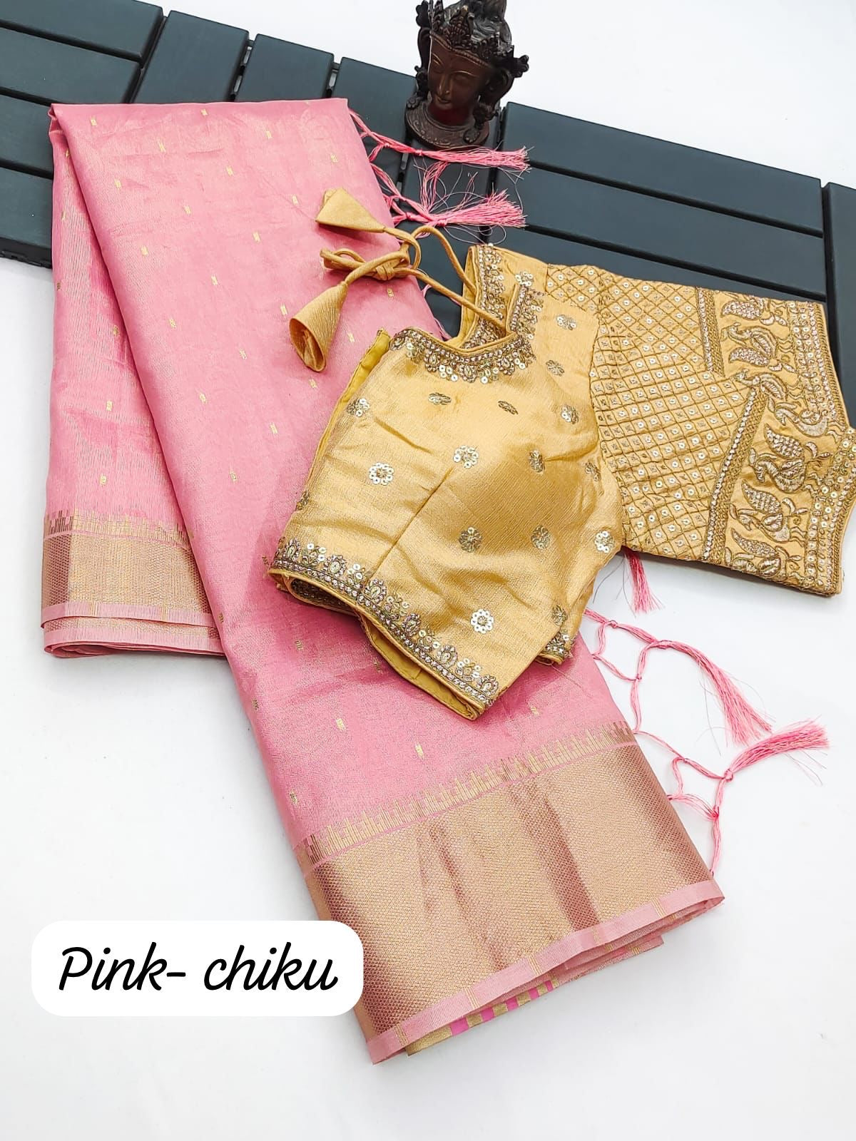 Soft Tissue Silk Saree with Small Butti Design, Embroidered Blouse up to Size 42 or Plain Silk Blouse