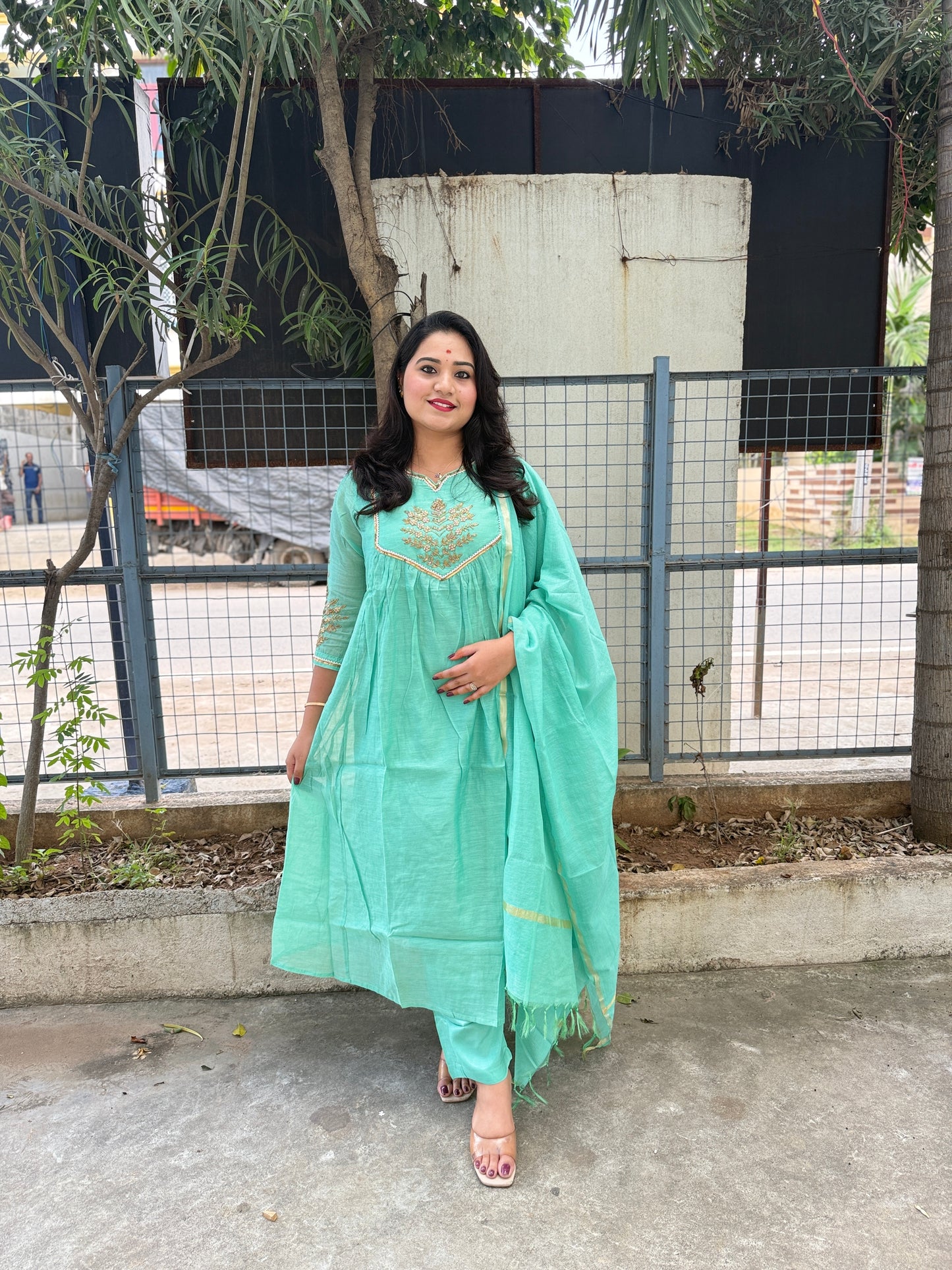 Pure Mul Chanderi Kurta Pant Dupatta Set with Hand Embroidery – Elegant Festive Wear for Women