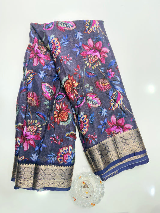 Printed H.O. Silk Saree with Floral and Paisley Design and Zari Border – Premium Festive Saree for Women