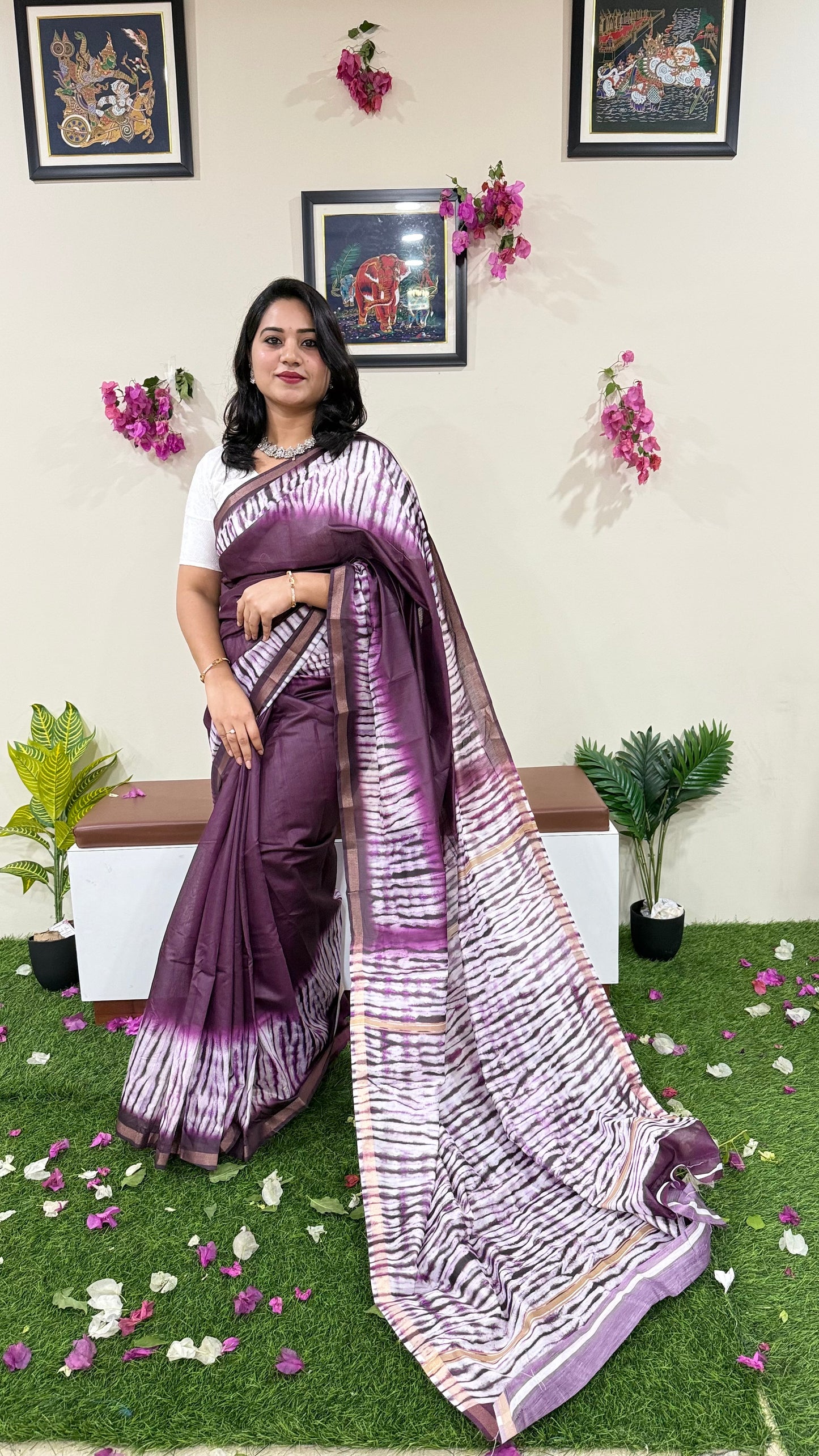 Soft Chanderi Silk Saree with Gold Zari Border and Digital Print – Traditional Wear Saree for Women