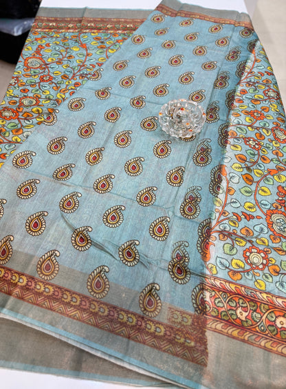 Pure Tussar Munga Silk Saree with Hand-Painted Kalamkari – Silkmark Certified
