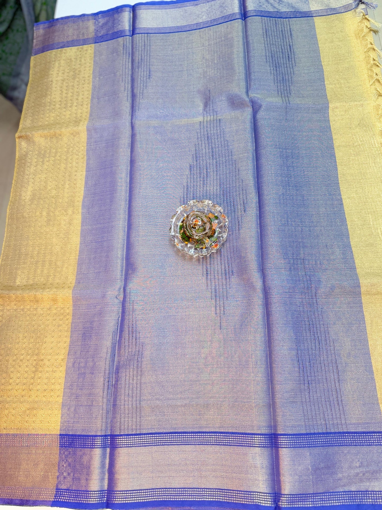 Pure Tussar Tissue Silk Saree with Contrast Border and Blouse Piece – Silk Mark Certified