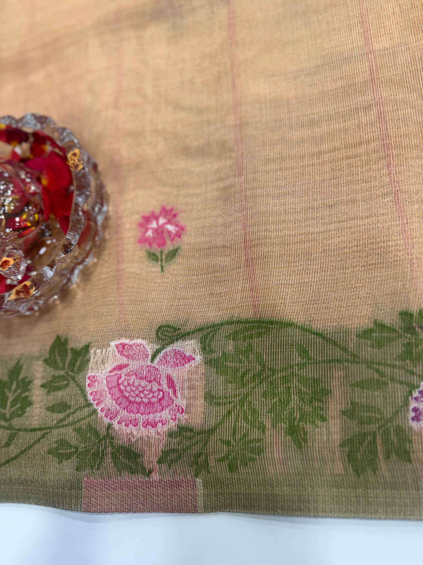 Tissue chanderi saree with floral border and tassel pallu, pastel printed saree for women