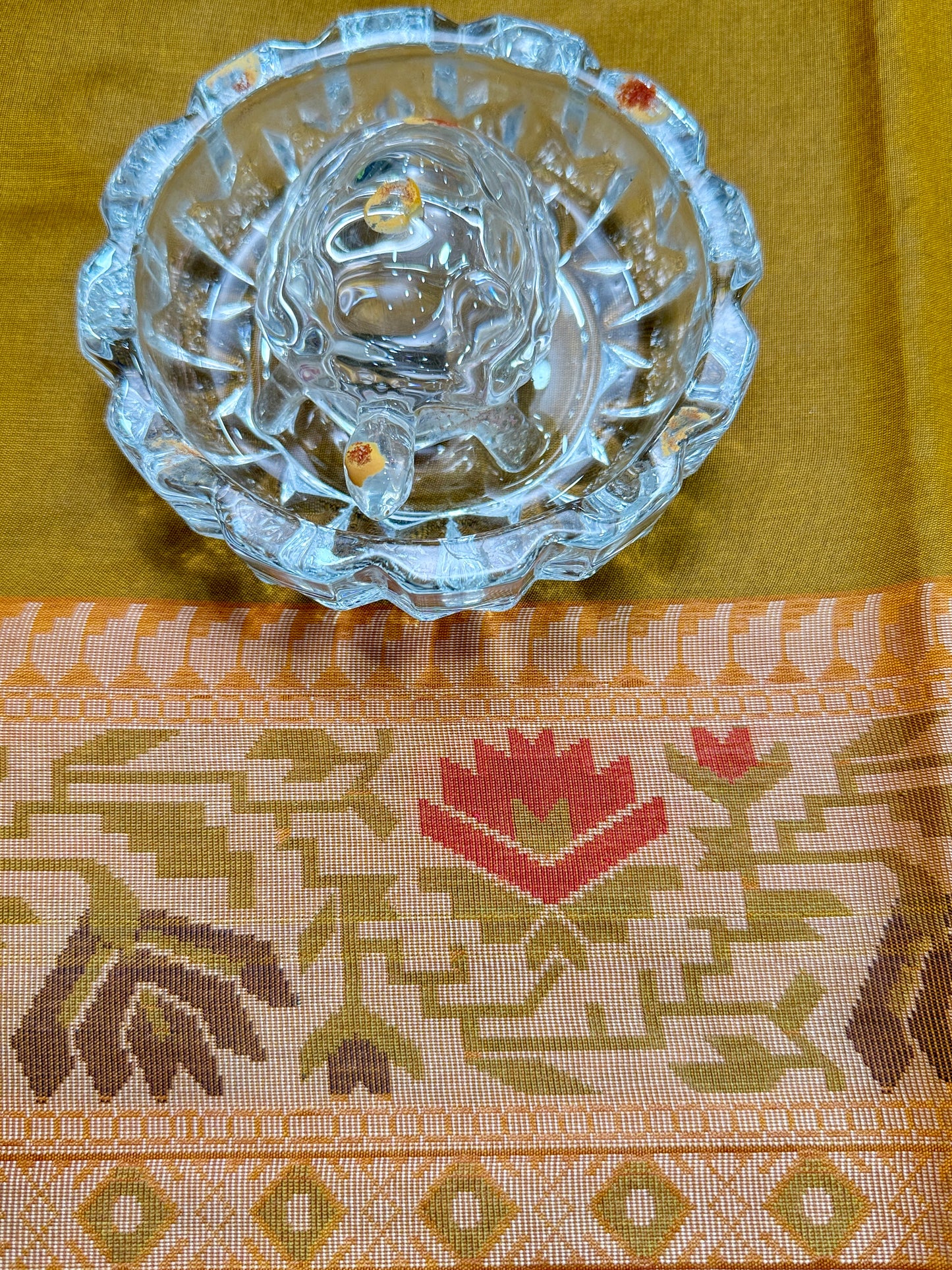 Semi Raw Silk Saree with Temple Border and Blouse – Handwoven Style Festive Wear