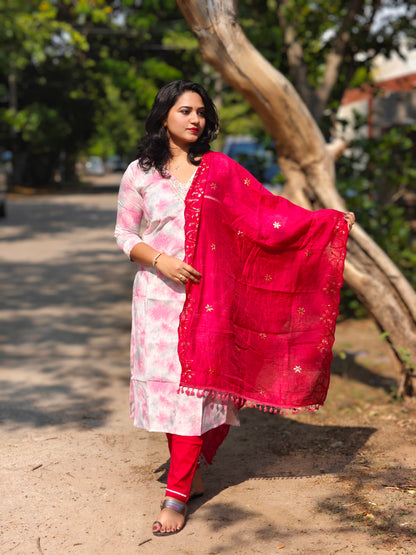 Handcrafted Modal Silk Kurti with Pant & Heavy Work Dupatta – Sizes M to 3XL