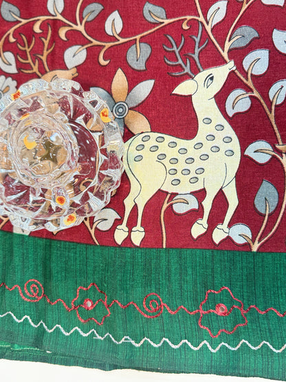 Victoria Cotton Silk Saree with Deer and Floral Print – Lightweight Traditional Cotton Silk Saree for Women