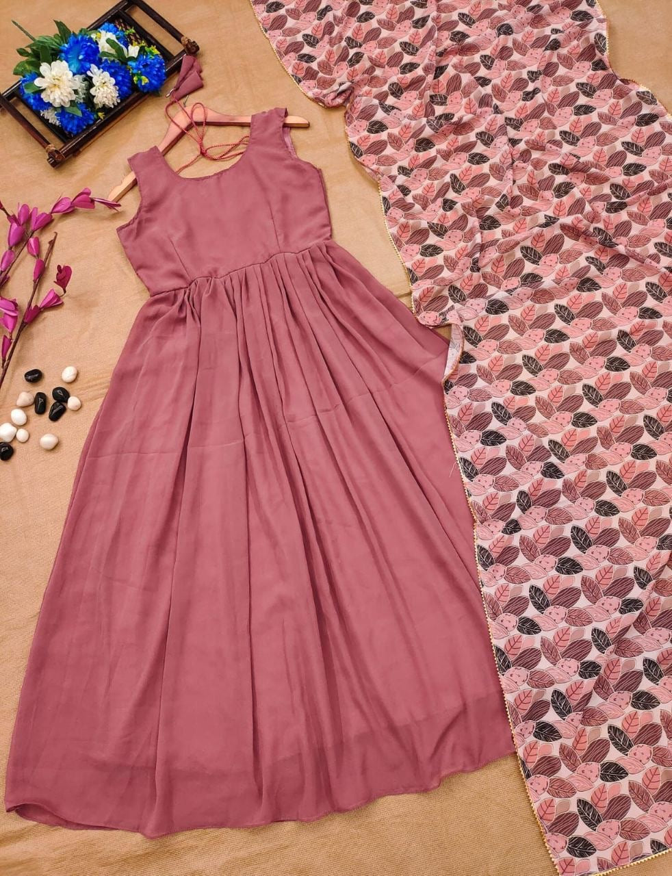 Fox Georgette Lilac Anarkali Dress with Kalamkari Dupatta – Fully Lined – Sizes M to XXL