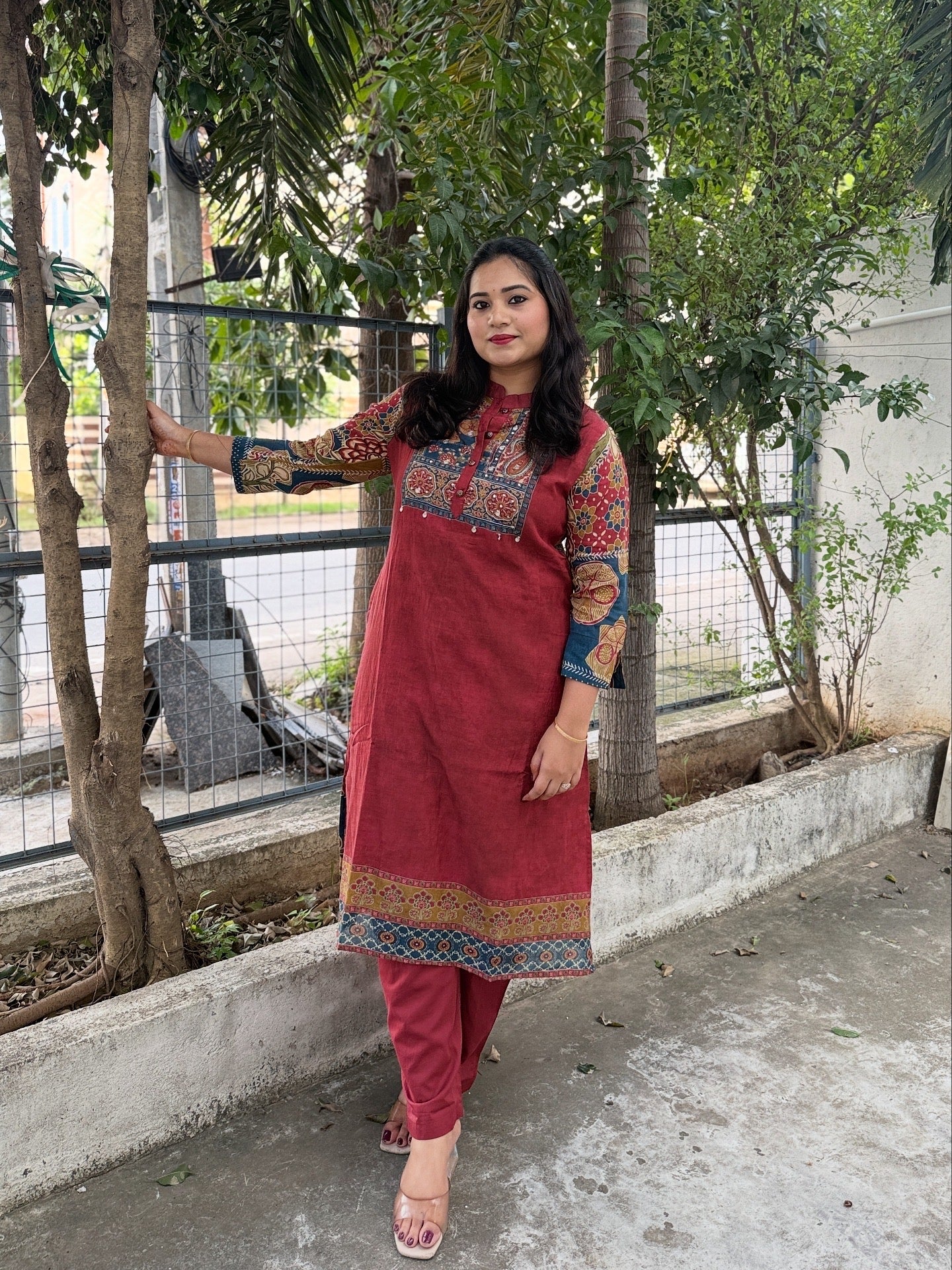 Printed Cotton Kurta Pant Set with Yoke Embroidery – Daily and Festive Wear for Women (size 38 & 40)