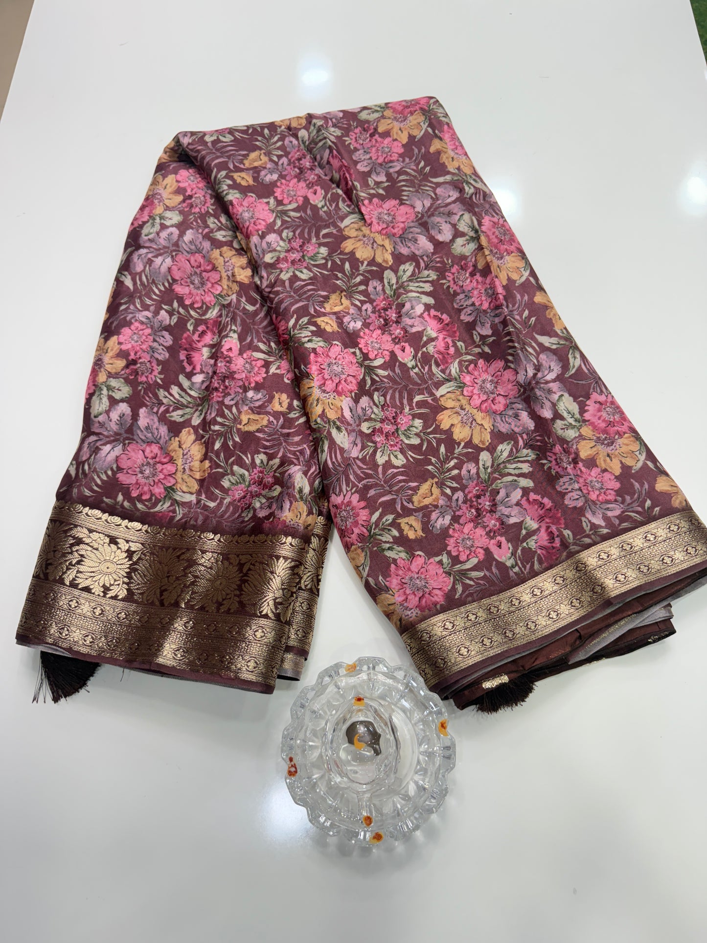 Printed H.O. Silk Saree with Floral and Paisley Design and Zari Border – Premium Festive Saree for Women