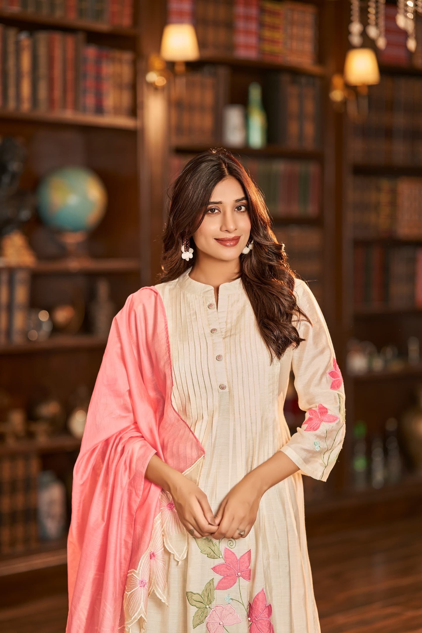 Mul Chanderi Anarkali Kurta Pant Dupatta Set with Elegant Detailing Work for Women