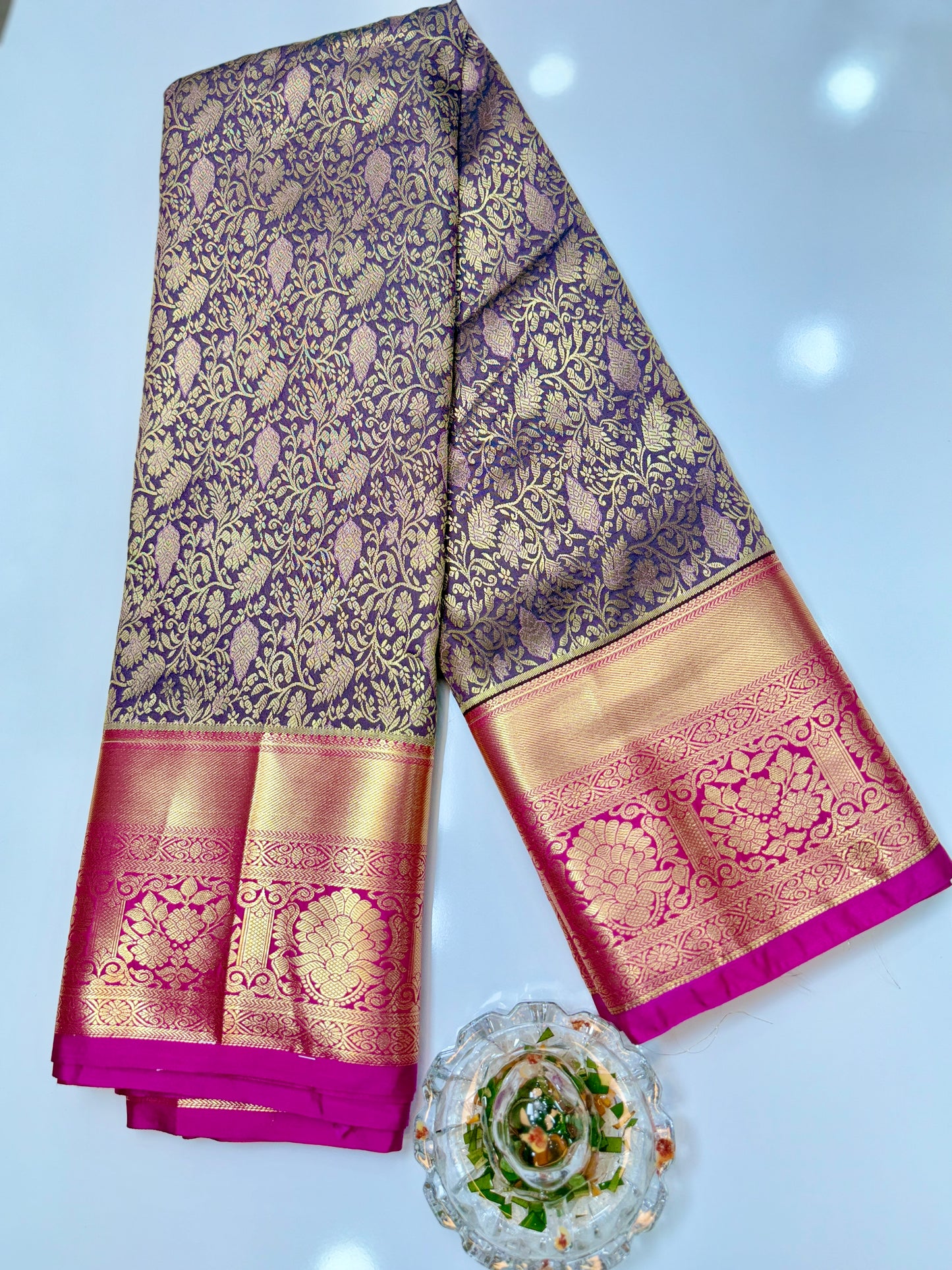 Semi Kanchi Pattu Brocade Saree with Zari Weaving and Contrast Border – Festive Wear