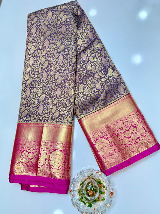 Semi Kanchi Pattu Brocade Saree with Zari Weaving and Contrast Border – Festive Wear