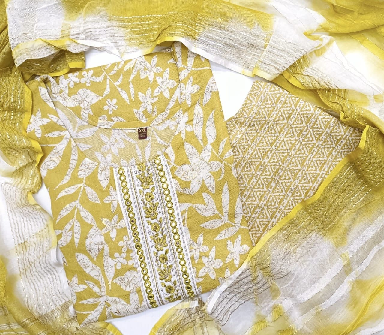 Capsule Print Salwar Suit Set with Lace Work and Lahariya Dupatta – Women’s Cotton Blend Ethnic Wear