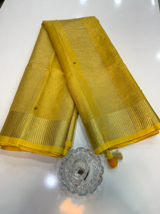 Pure Tissue 150 Count Linen Handloom Saree with Handwork and Running Blouse for Women