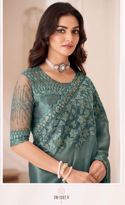 Satin Georgette Saree with Elegant Design for Festive and Party Wear – Soft and Flowy Drape