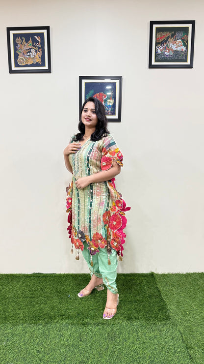 Pure Viscose Natural Crepe Silk Hand-embellished gota patti work with hand mirror work