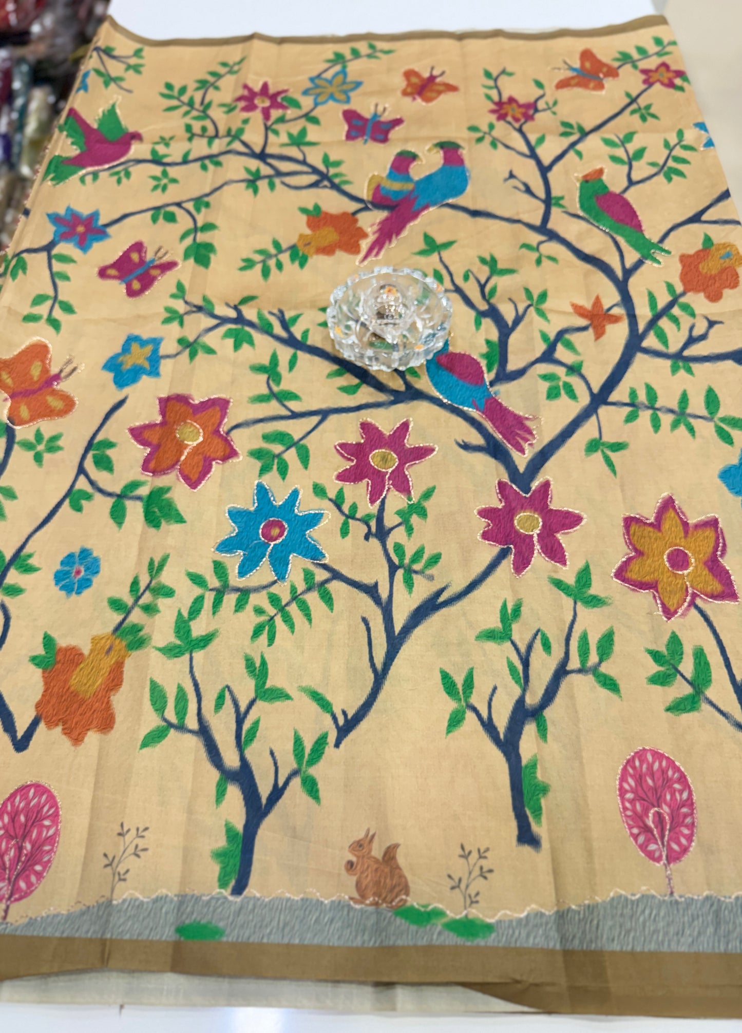 Assam silk saree for women with aari embroidery and paithani motifs, festive wear saree with blouse