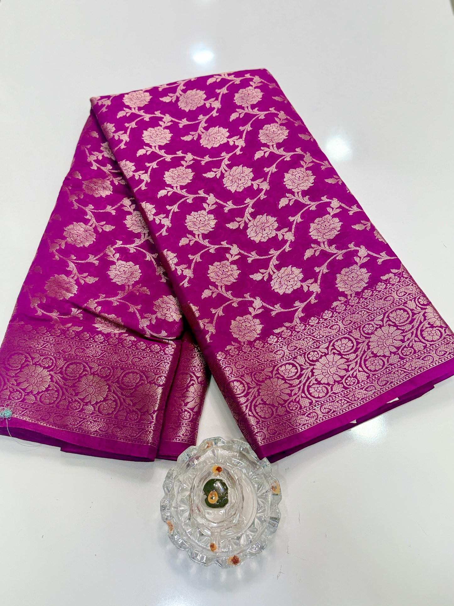 Banarasi Semi Dupion Silk Saree with Zari Floral Jaal Weaving and Blouse Piece for Women