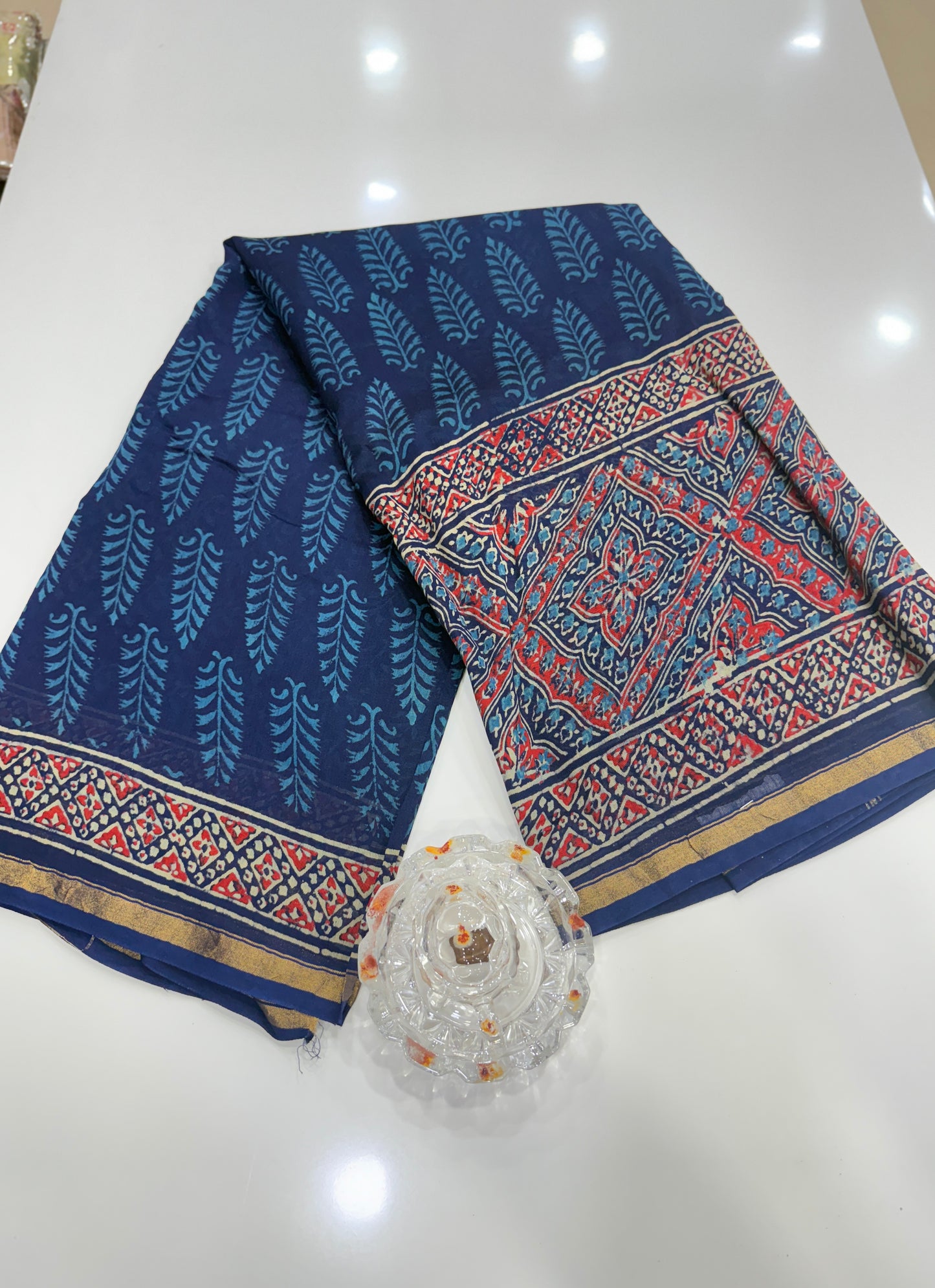 Pure Chanderi Silk Saree with Intricate Handblock Print and Blouse Piece – Traditional Wear for Women