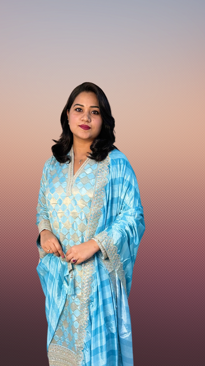 Viscose Jacquard Silk XL Size Suit Set with Digital Embroidered Dupatta – 3-Piece Festive Outfit for Women