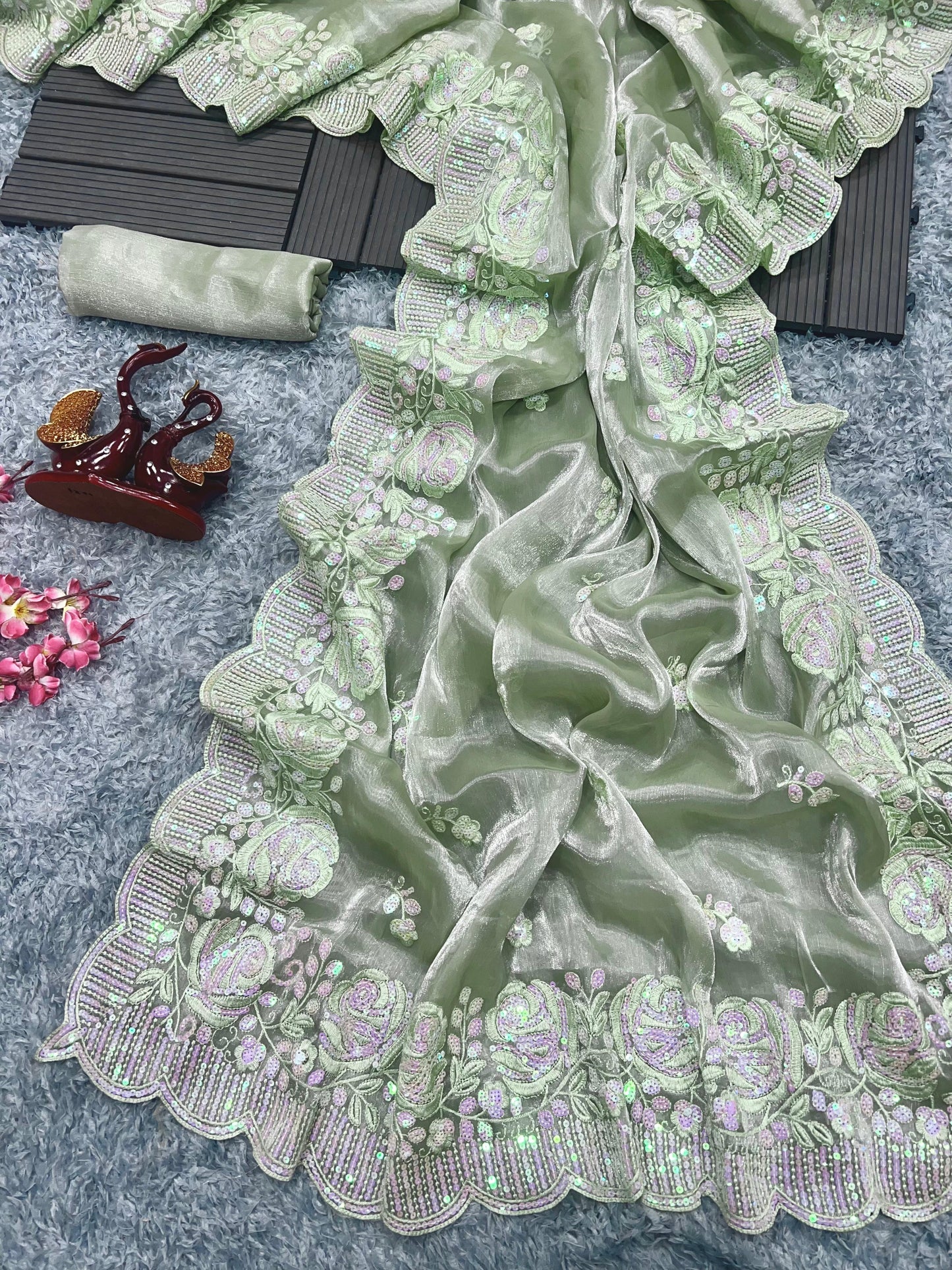 Heavy Berberry Silk Saree with Multicolored Thread and Sequin Embroidery – Festive and Wedding Wear