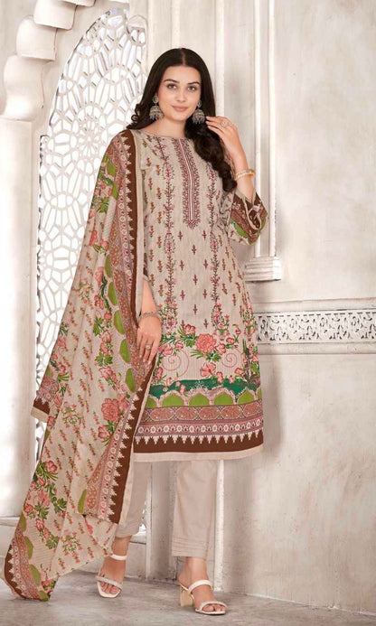 Unstitched Pure Cotton Cambric Suit Material with Self Embroidery and Mal Mal Dupatta
