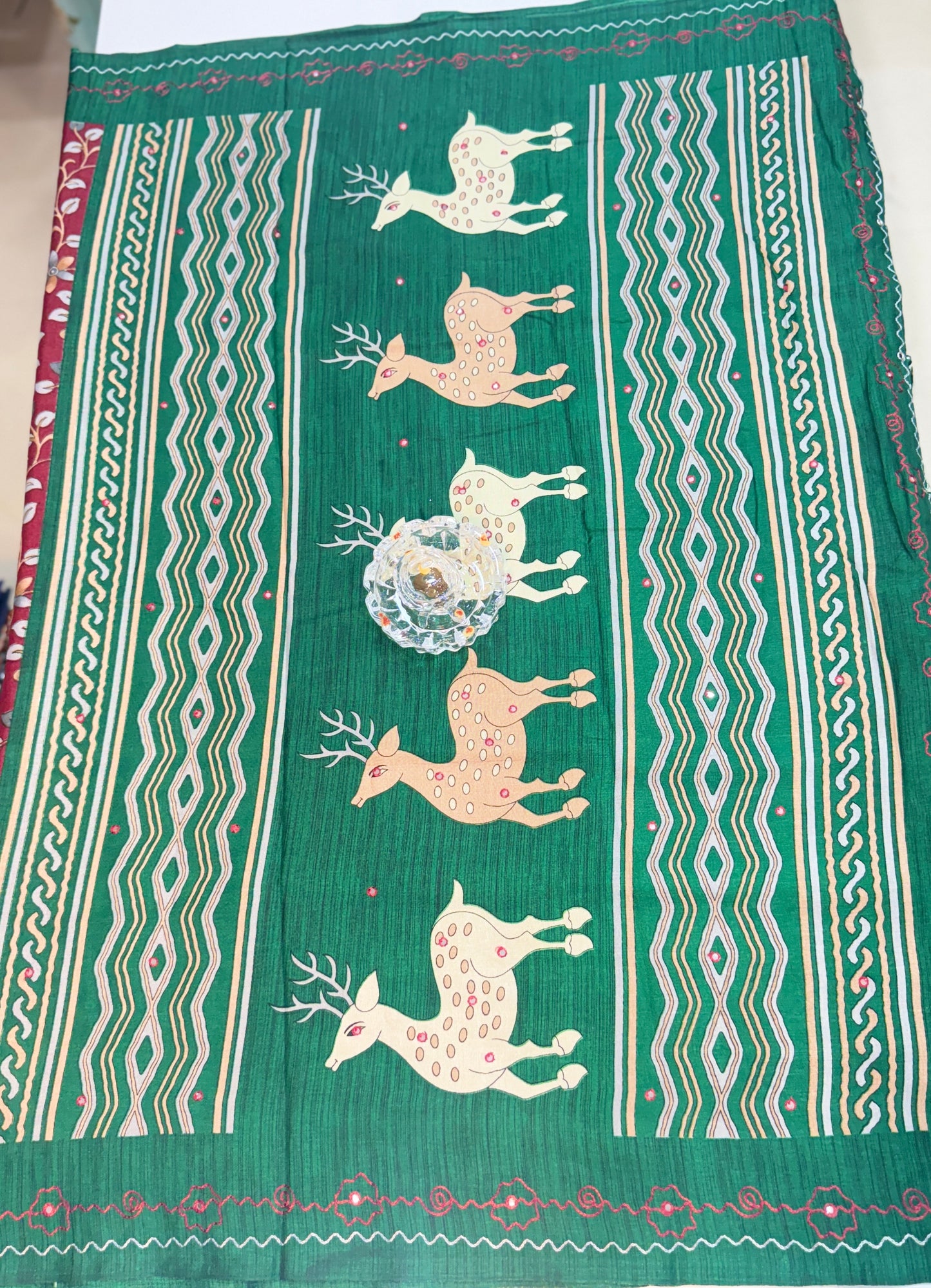 Victoria Cotton Silk Saree with Deer and Floral Print – Lightweight Traditional Cotton Silk Saree for Women