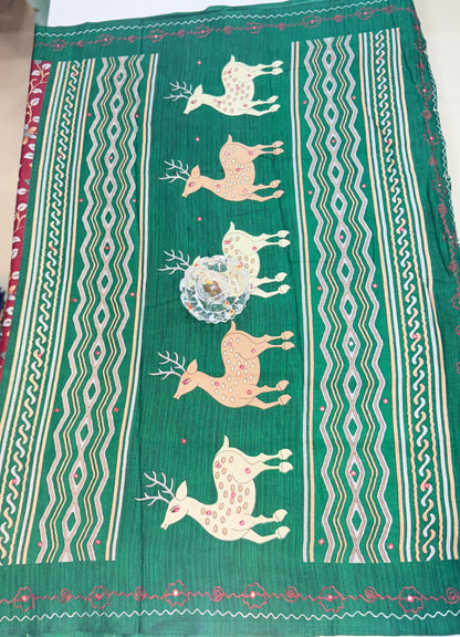 Victoria Cotton Silk Saree with Deer and Floral Print – Lightweight Traditional Cotton Silk Saree for Women