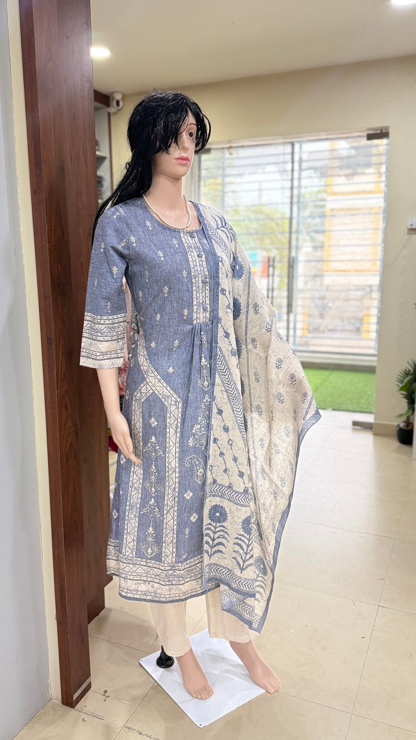 Cotton flex kurta pant dupatta set for women with detailing work, sizes 38 to 44, ethnic 3 piece suit set