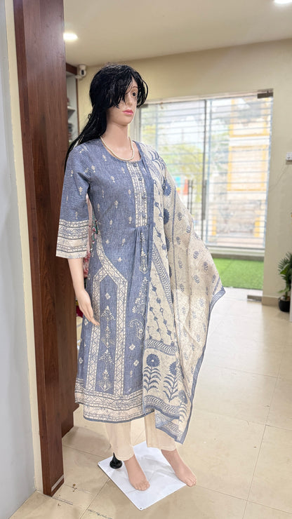 Cotton flex kurta pant dupatta set for women with detailing work, sizes 38 to 44, ethnic 3 piece suit set