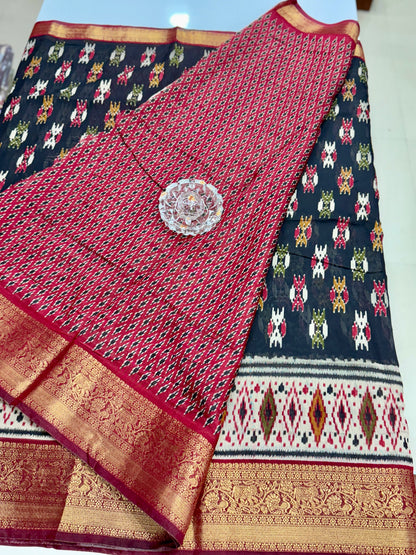 Semi Maheshwari Silk Saree with Zari Border & Ikat Style Weaving for Women