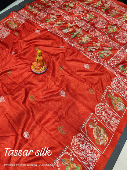 Semi Tussar Silk Saree with Matching Blouse Piece – Elegant Festive and Party Wear