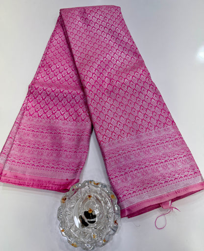 Bridal Soft Silk Saree with Jacquard Weaving & Contrast Border for Women