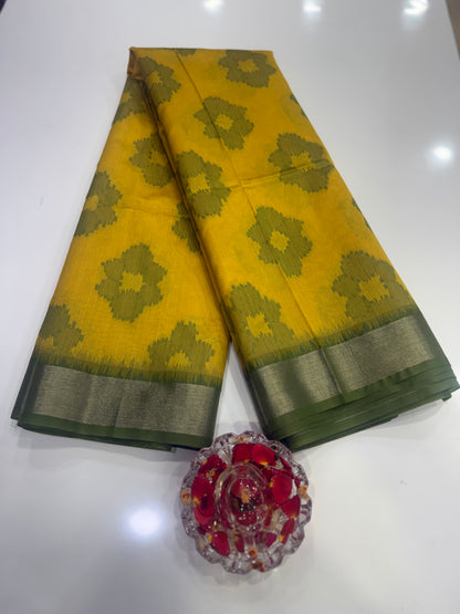 Women’s woven saree with butta motifs, contrast pallu border and tassel pallu, traditional wear, multiple colors