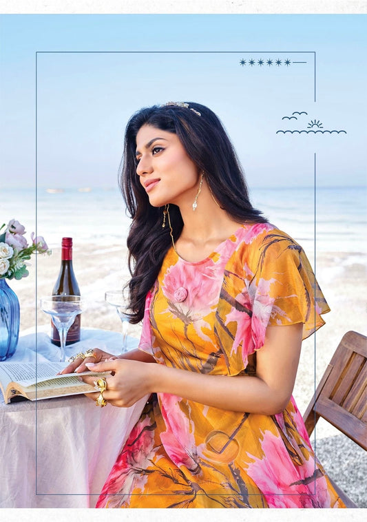 Viscose Chiffon Digital Printed Dress with Fancy Brooch – Autumn Breeze Collection for Women