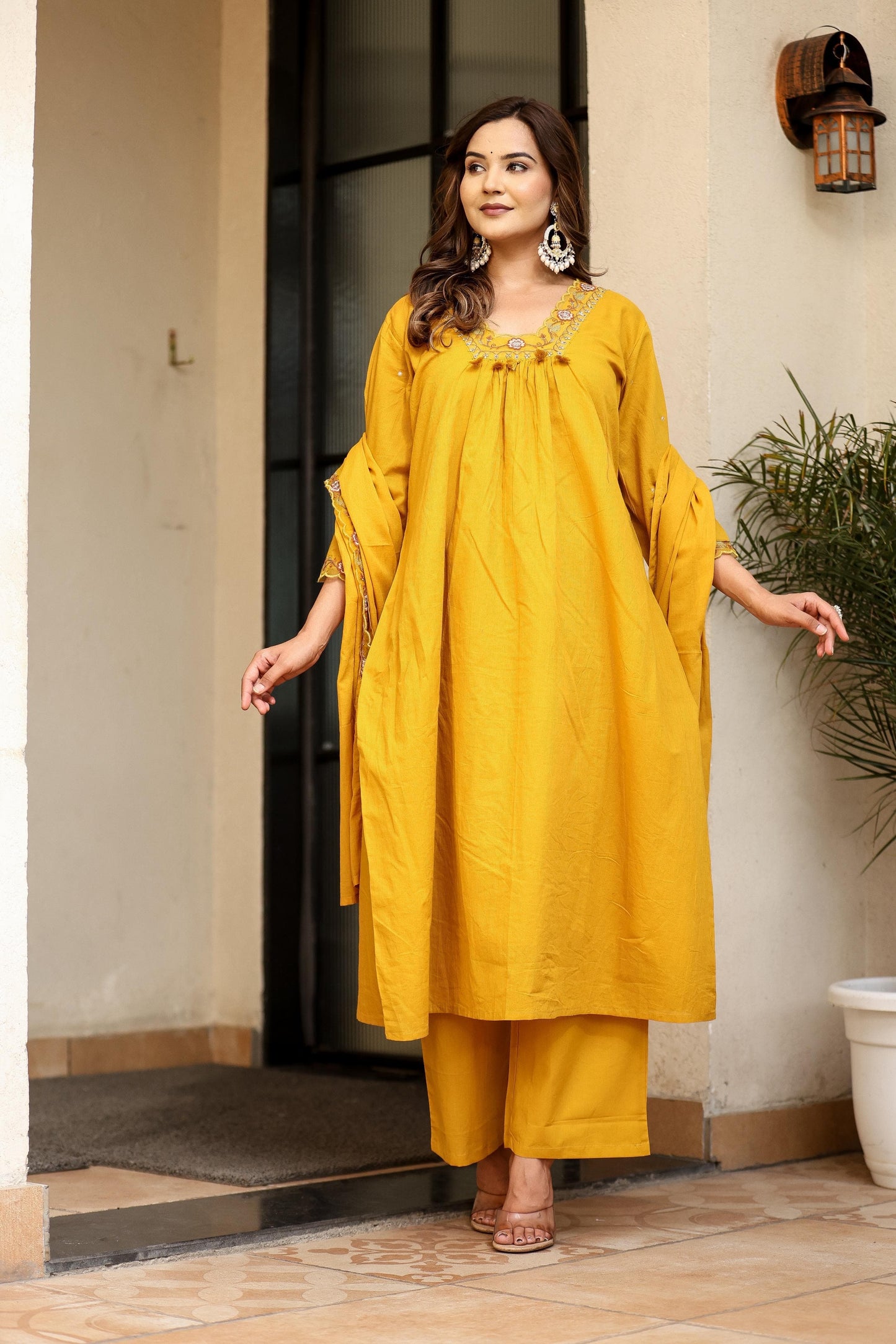 Salli Cotton Kurta Pant Dupatta Set with Embroidery Work – Soft Cotton Ethnic Suit for Women (Sizes 38–46)