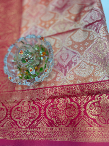 Tissue silk saree with rich zari weaving and contrast border for women