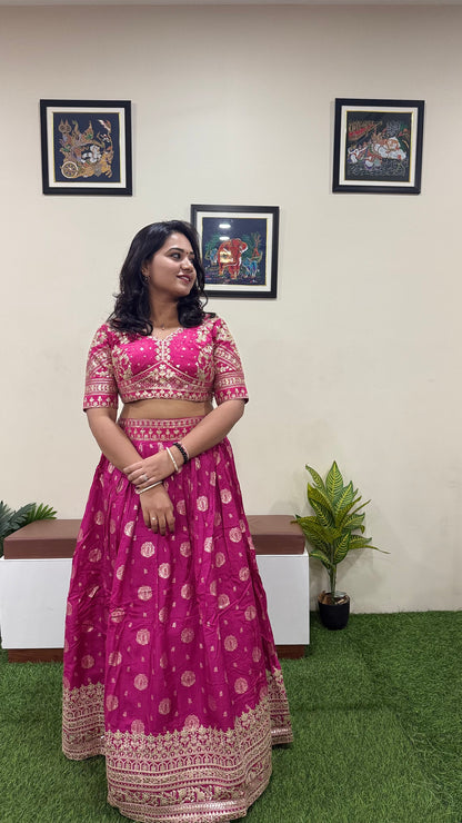 Viscose Jacquard Silk Embroidered Lehenga Choli with Dupatta for Women – Free Size Stitched